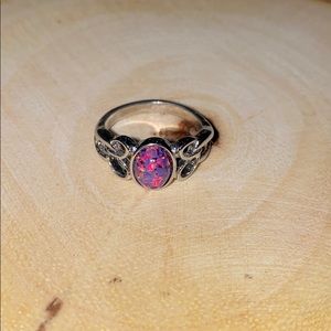 Celtic knot pink fire opal ring size 5